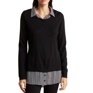 Adrianna Papell Womens M Twofer Sweater Long Sleeve Pullover Abstract Tunic Top